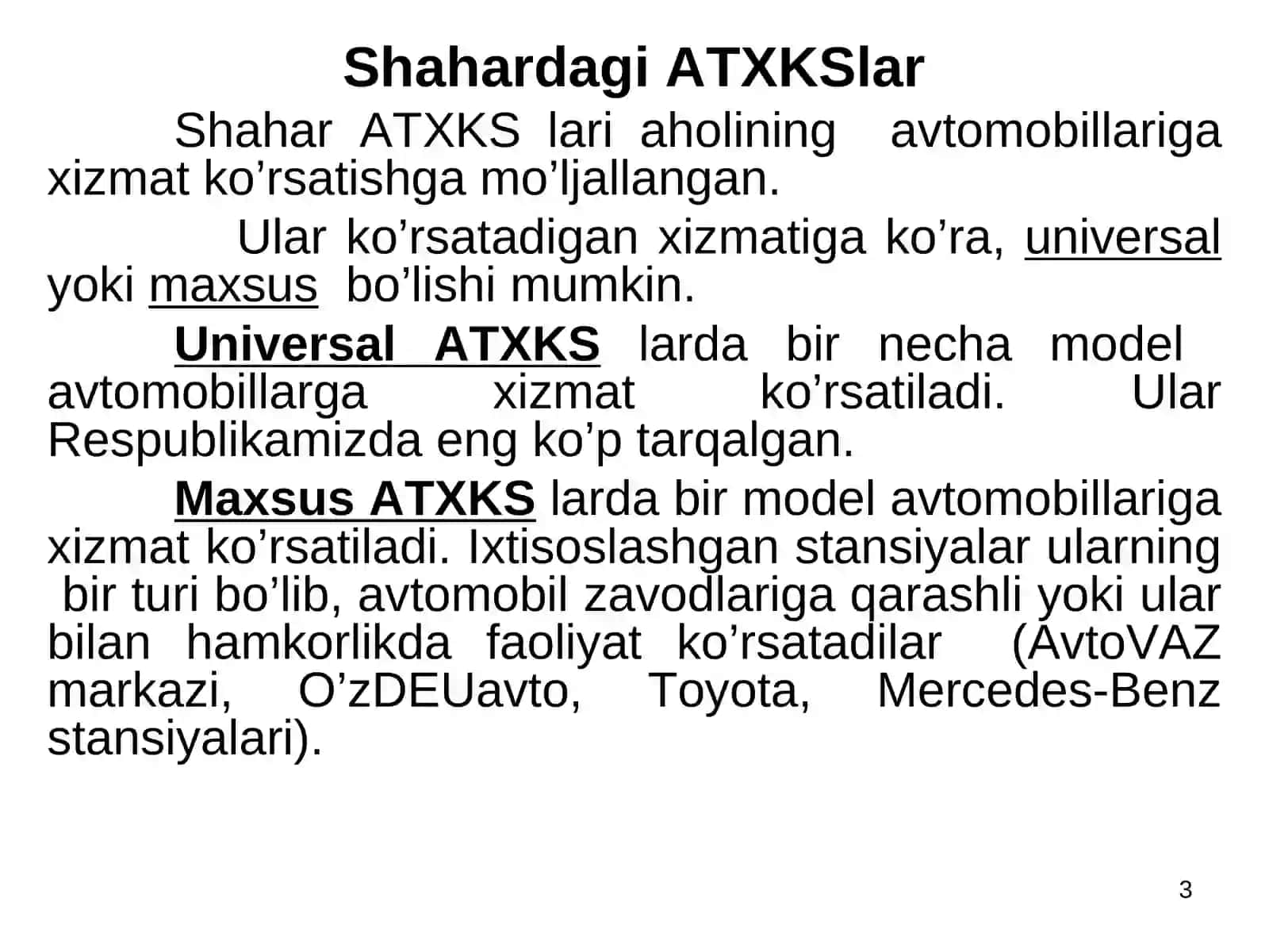 9-mavzuAvtomobillarga texnik xizmat ko'rsatish stansiyalarini (ATXKS) texnologik loyihalash 3