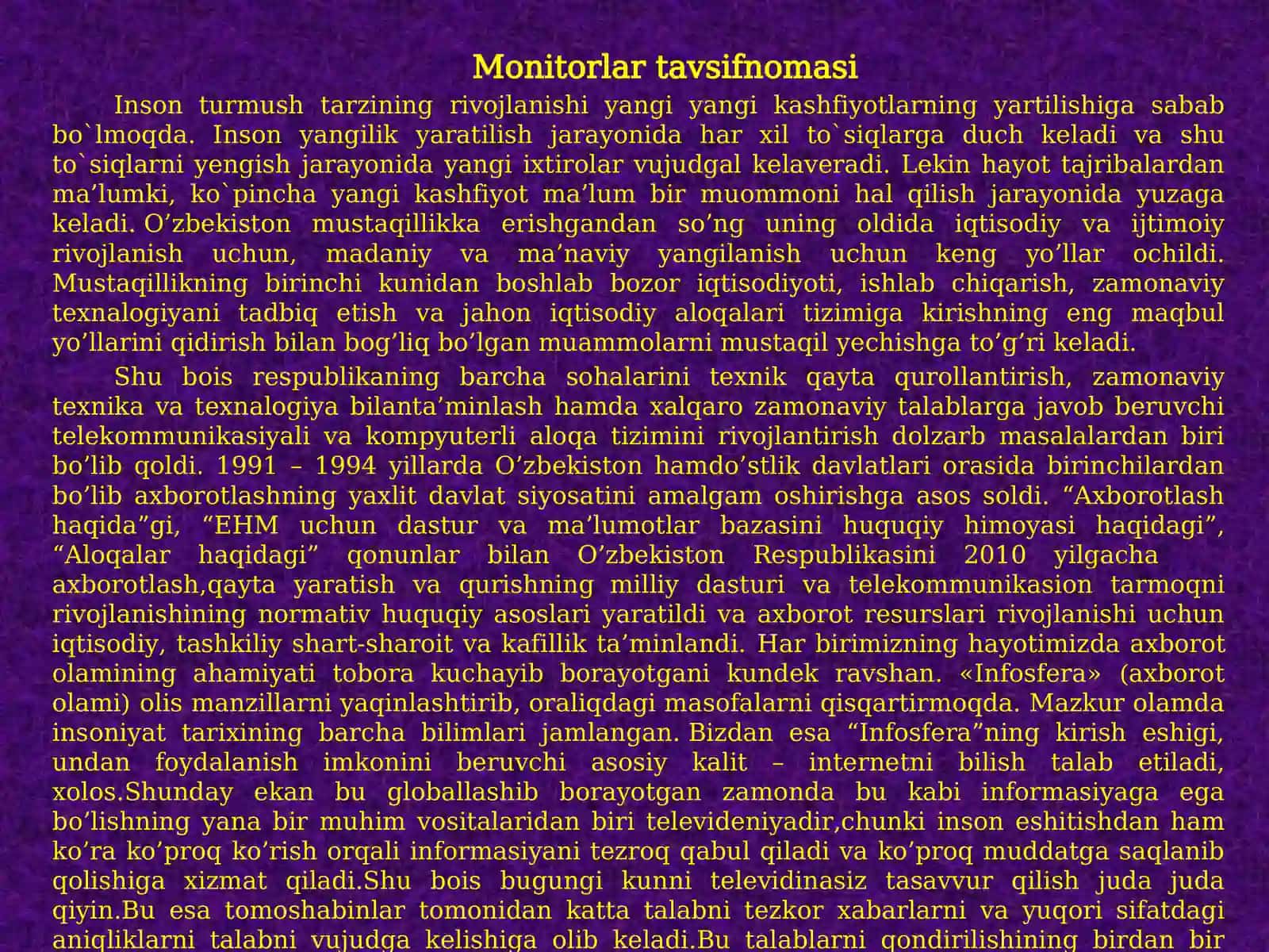 Monitor va uning xarakteristikasi 3