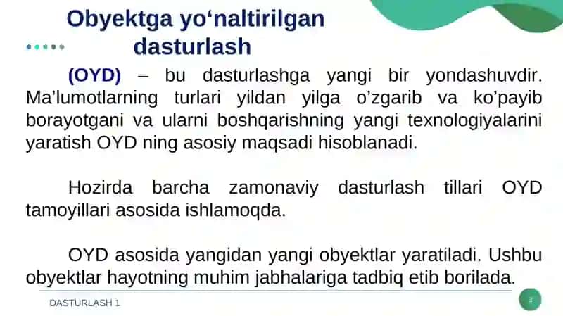 Obyektga yo‘naltirilgan dasturlash 3