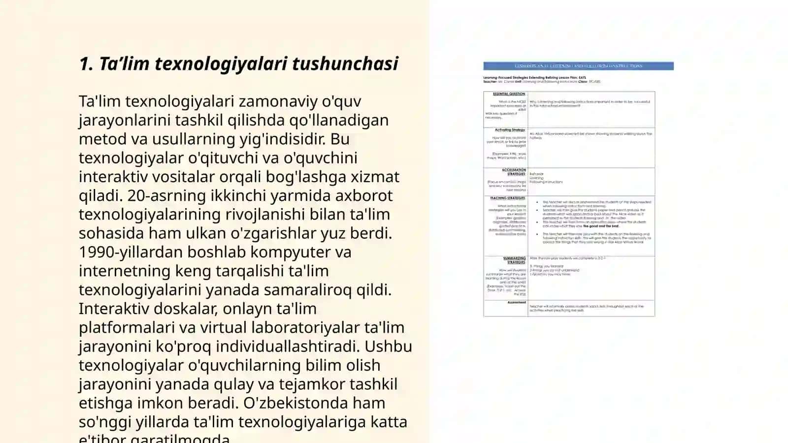 Taʼlim texnologiyalariga asoslangan dars rejasini tuzish 3