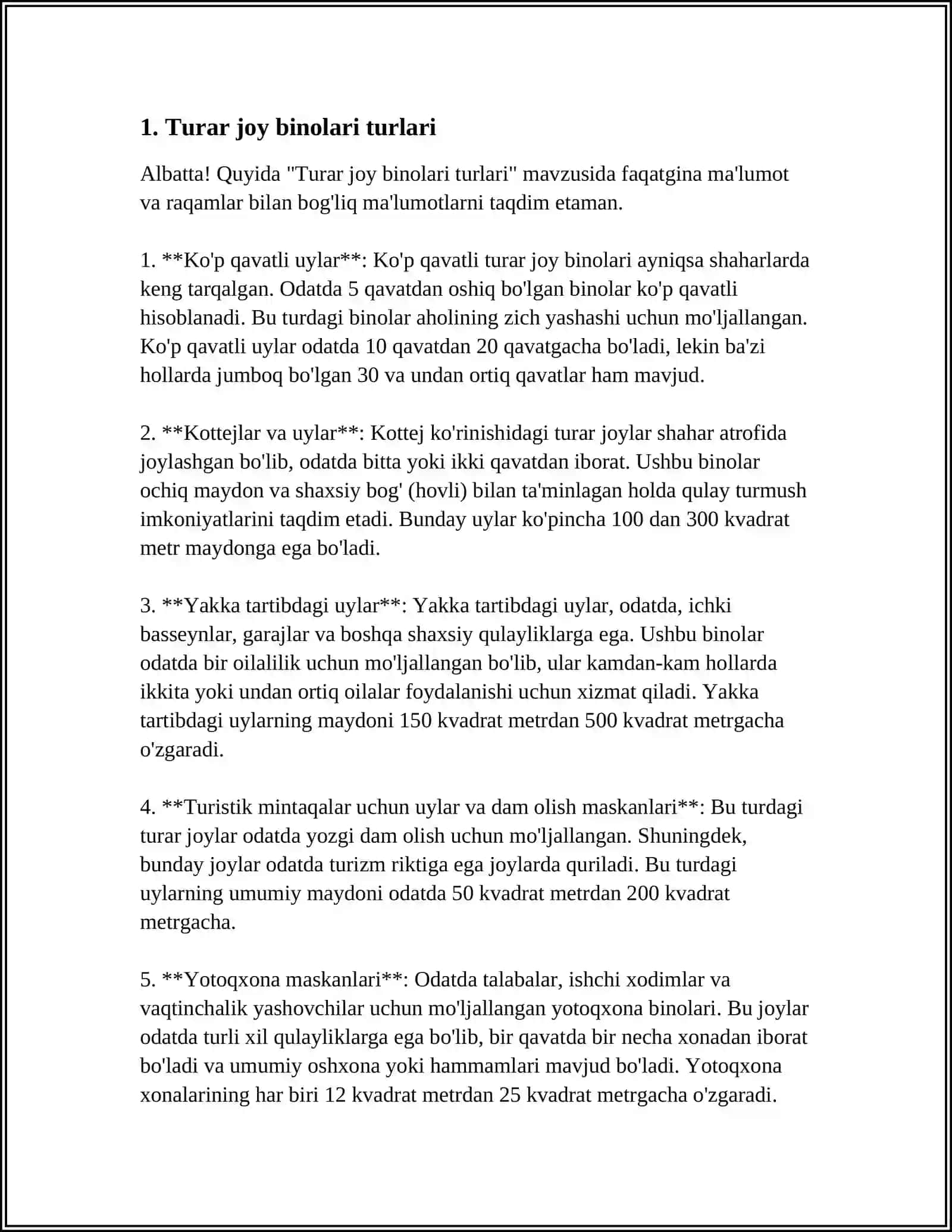 TURAR JOY BINOLARI VA ULARGA QOYILADIGAN ASOSIY TALABLAR 3