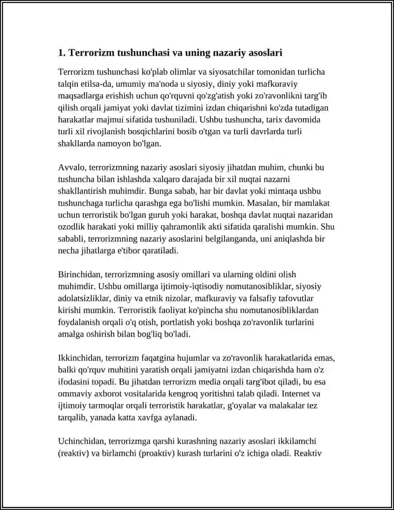TERRORIZM TUSHUNCHASI, SHAKKLLARI, SABABLARI VA UNGA QARSHI KURASH MEXANIZMLARI 3