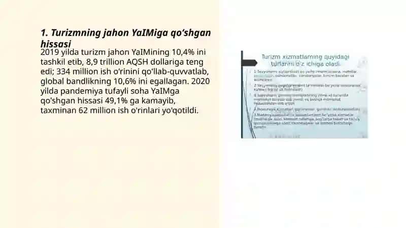 JAHON IQTISODIYOTIDA TURIZMNING O'RNI 3