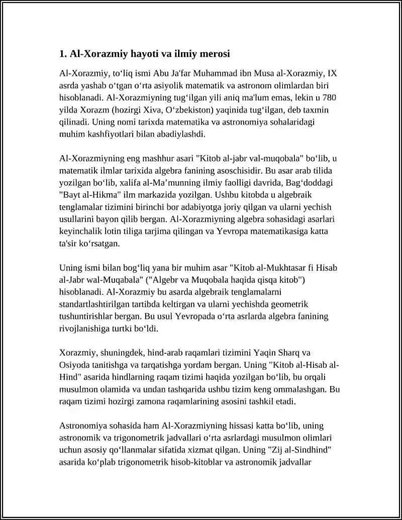 O'RTA OSIYOLIK OLIMLARNING MATEMATIKAGA QO'SHGAN HISSALARI. SHARQ MAMLAKATLARIDA MATEMATIKA RIVOJI. AL-XORAZMIY VA UNING MEROSI 3