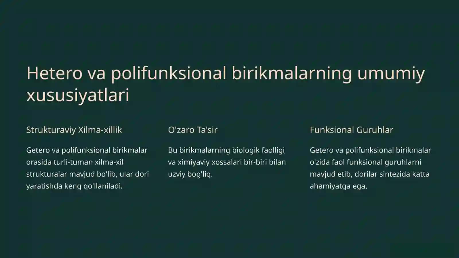 Getero va polifunksional birikmalar asosida ishlab chiqariladigan zamonaviy dori vositalari 3