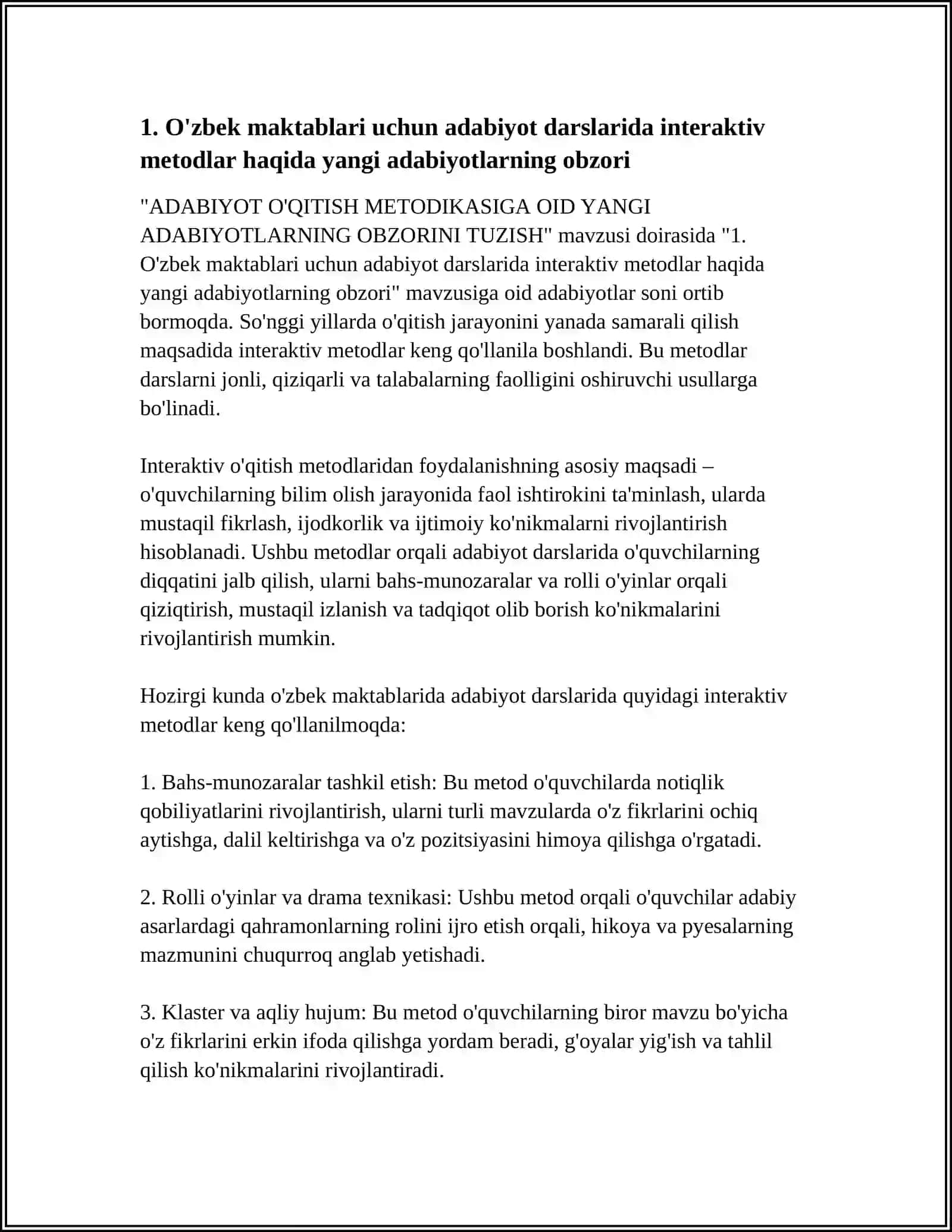 ADABIYOT O'QITISH METODIKASIGA OID YANGI ADABIYOTLARNING OBZORINI TUZISH 3