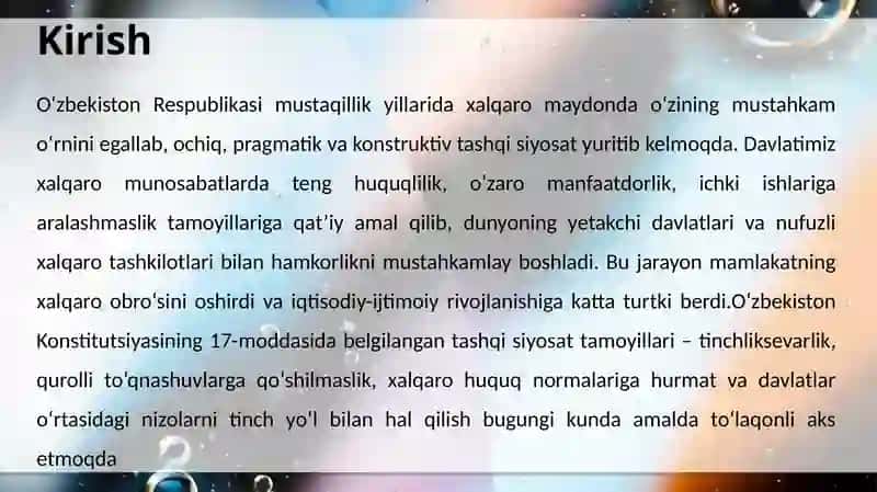 O‘zbekistonning xalqaro sohadagi yutuqlari 3
