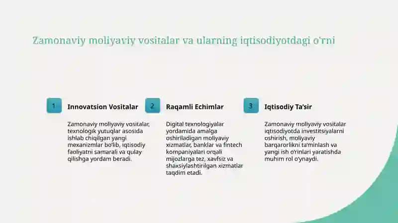 Zamonaviy moliyaviy vositalar va ularning iqtisodiyotdagi o'rni 3
