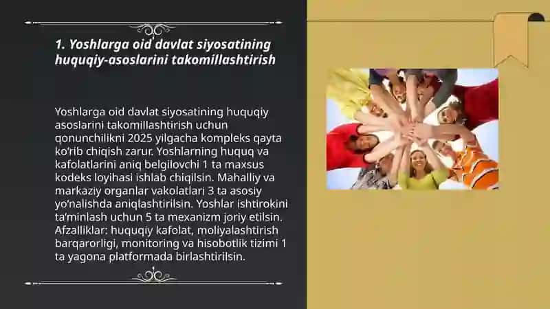 Yoshlarga oid davlat siyosatining izchil va samarali tashkil etish 3