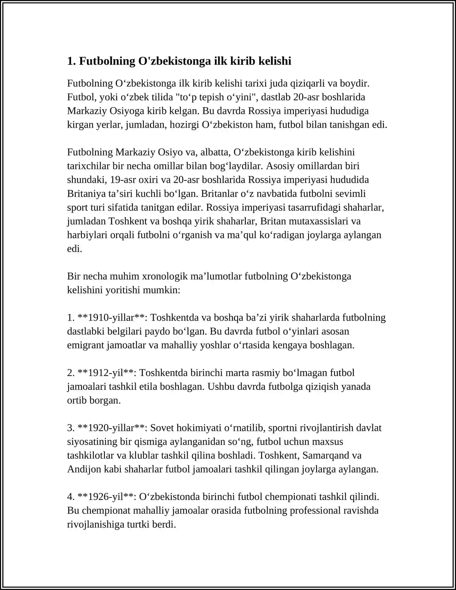 O'ZBEKISTONDA FUTBOL O'YININING KELIB CHIQISHI VA RIVOJLANISH TARIXU 3