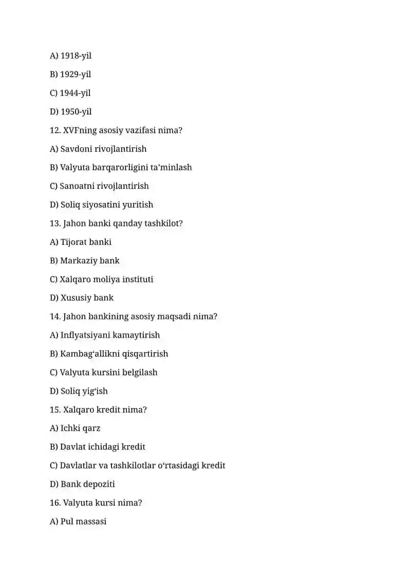 MOLIYA VA JAHON MOLIYASI FANIDAN TESTLAR (50 ta) 3