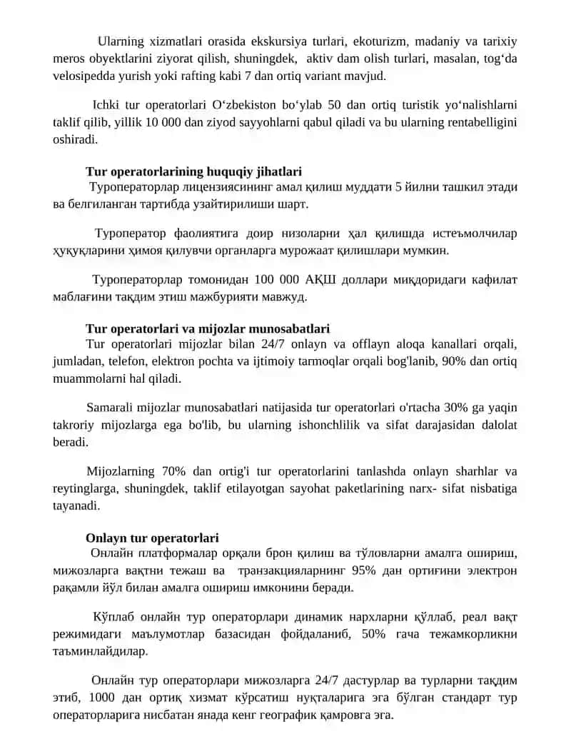 Tur operatorlari tushunchasi va ularning faoliyat turlari 3