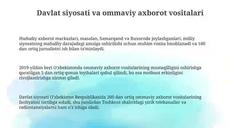 Oʻzbekiston Respublikasida ommaviy axborot vositalarining faoliyati 3