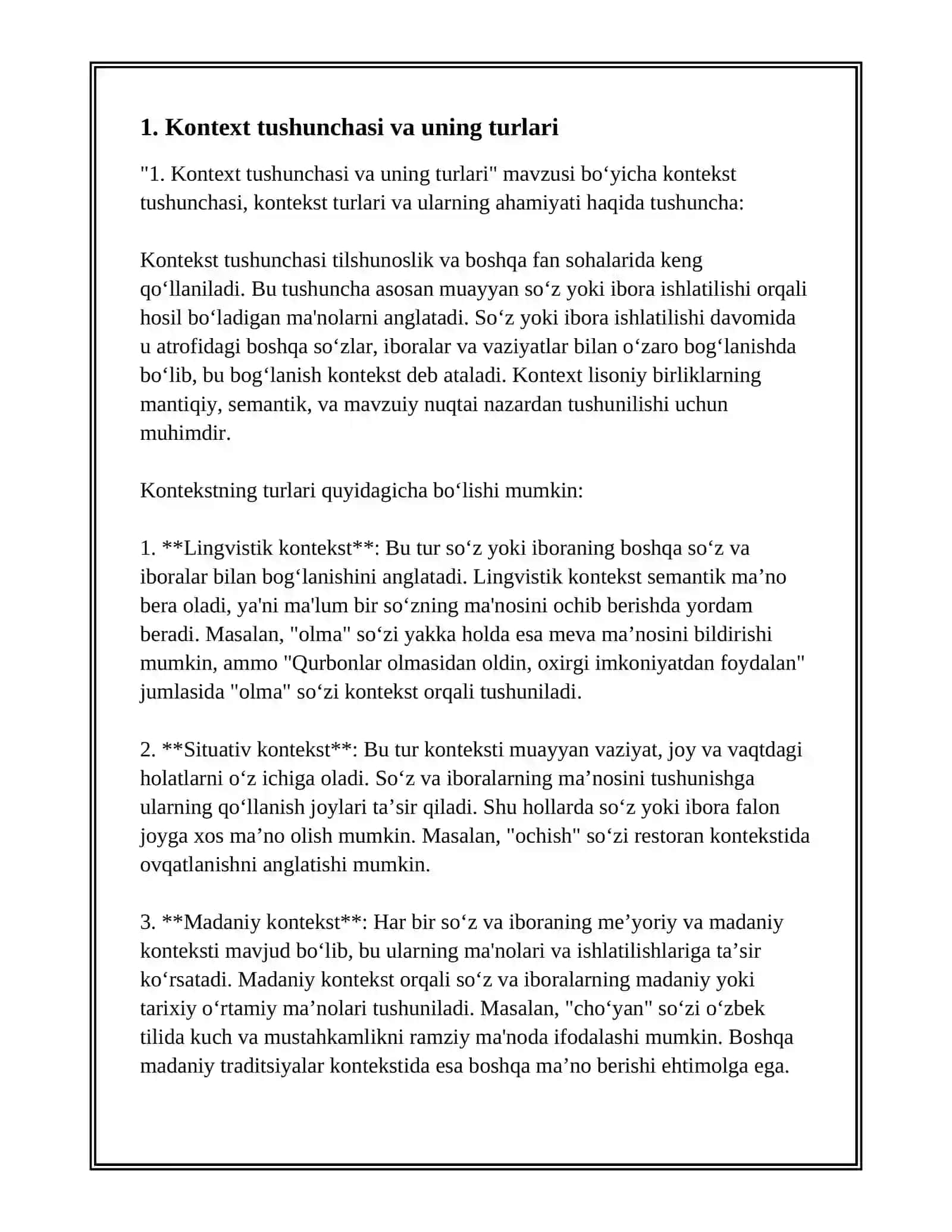 KONTEKST BOʻYICHA SOʻZ VA IBORALARNI TUSHUNISH 3