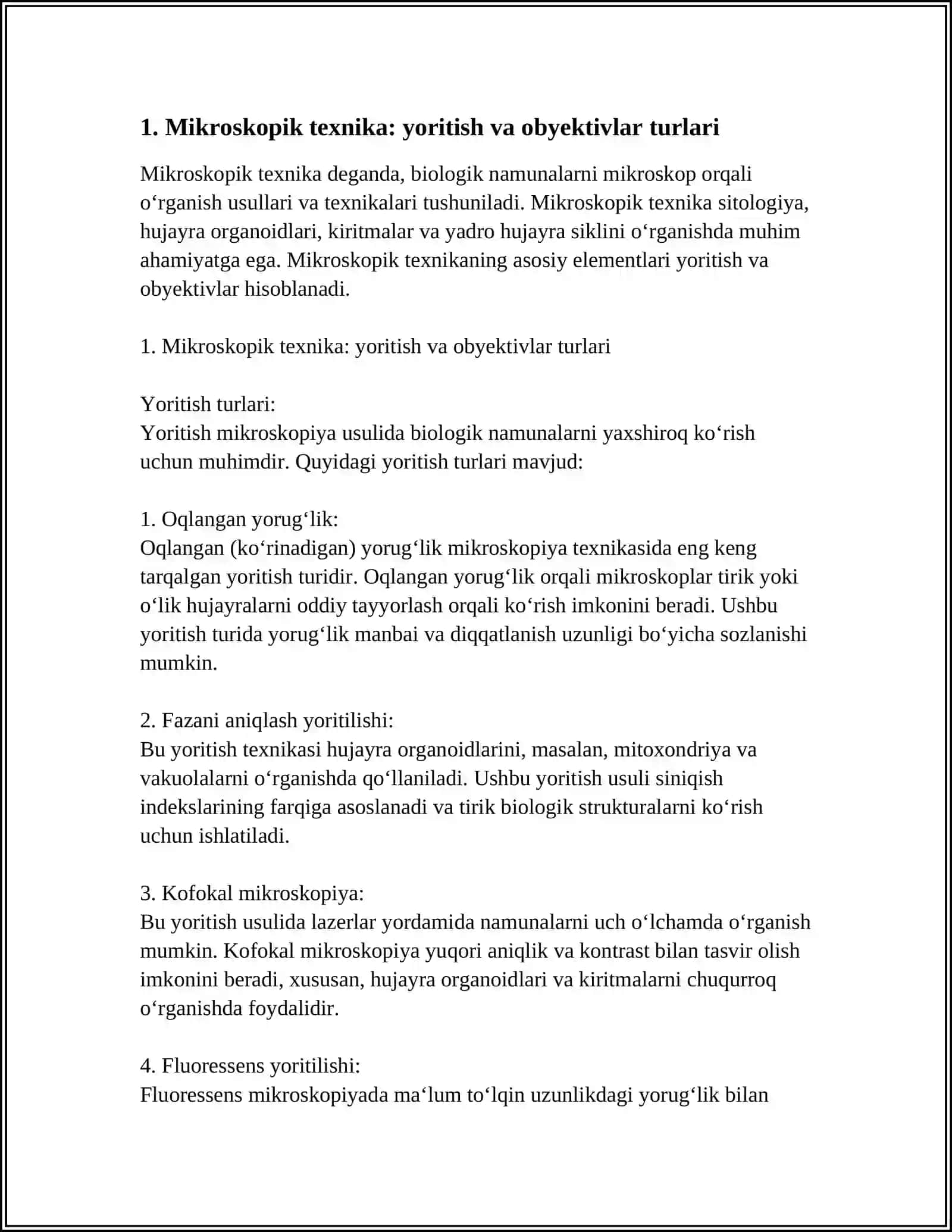 MIKRASKOPIK TEXNIKA. SITALOGIYA HUJAYRA ORGANOIDLARI. KIRITMALARNI.YADRO HUJAYRA SIKLI 3