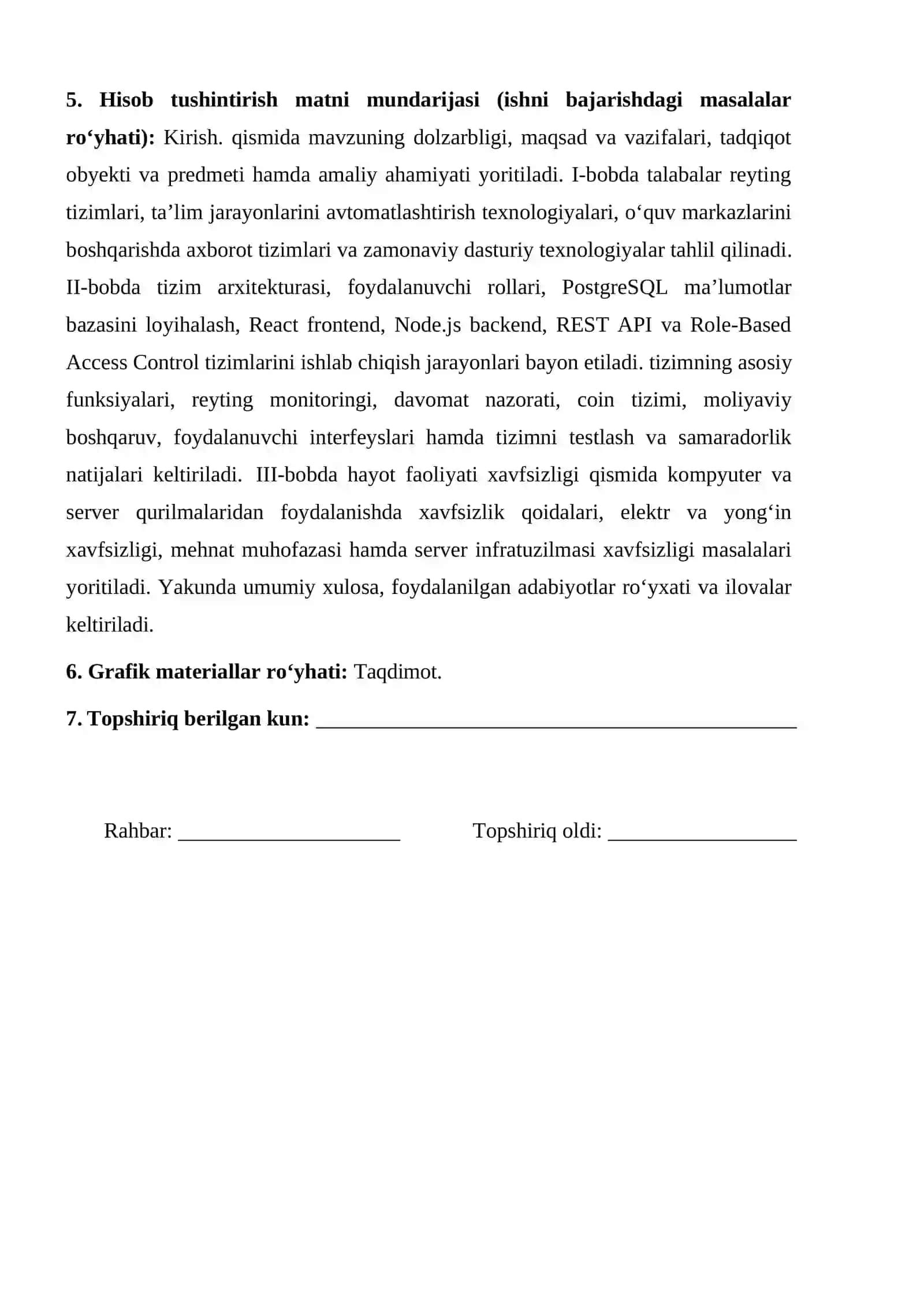 Talabalarning reyting koʻrsatkichlarini shakllantirish va baholash jarayonini qoʻllab quvvatlovchi tizim ishlab chiqish 3