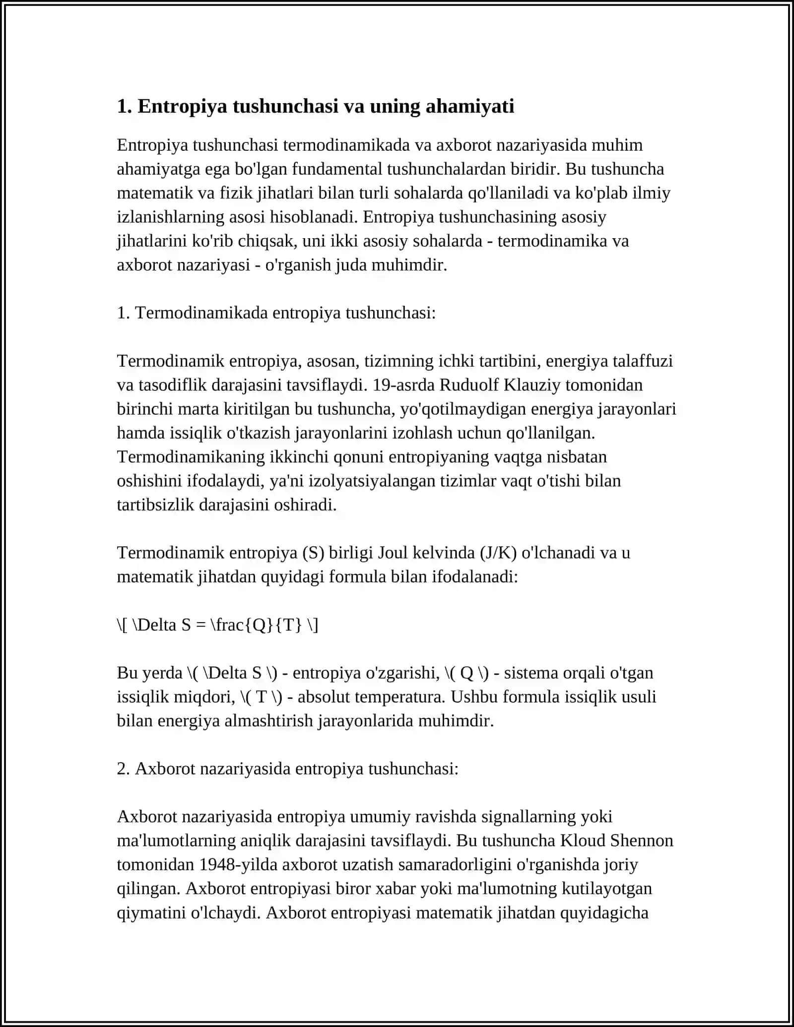MUSTAQIL ISH Mavzu: ENTROPIYA VA EKOLOGIYA 3