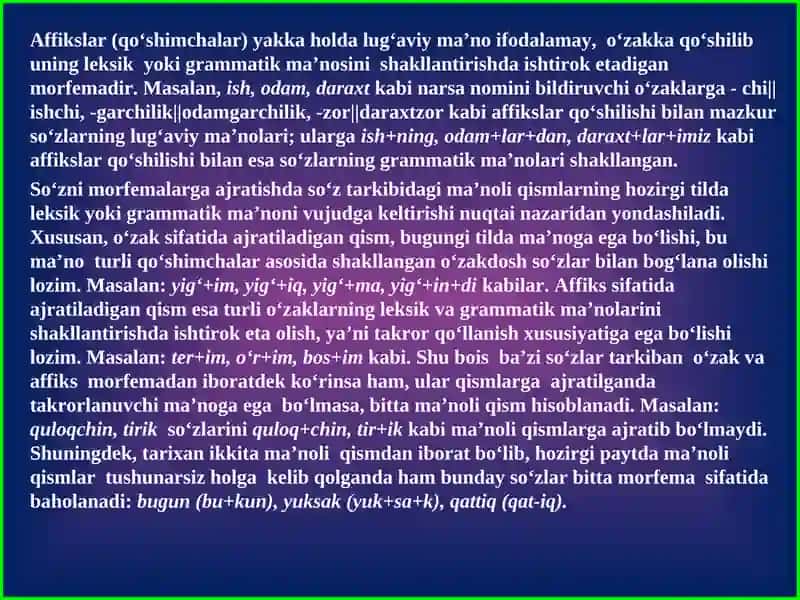 Affiksal morfemalarning shakl va ma’no  munosabatiga, tuzilishiga ko’ra turlari 3