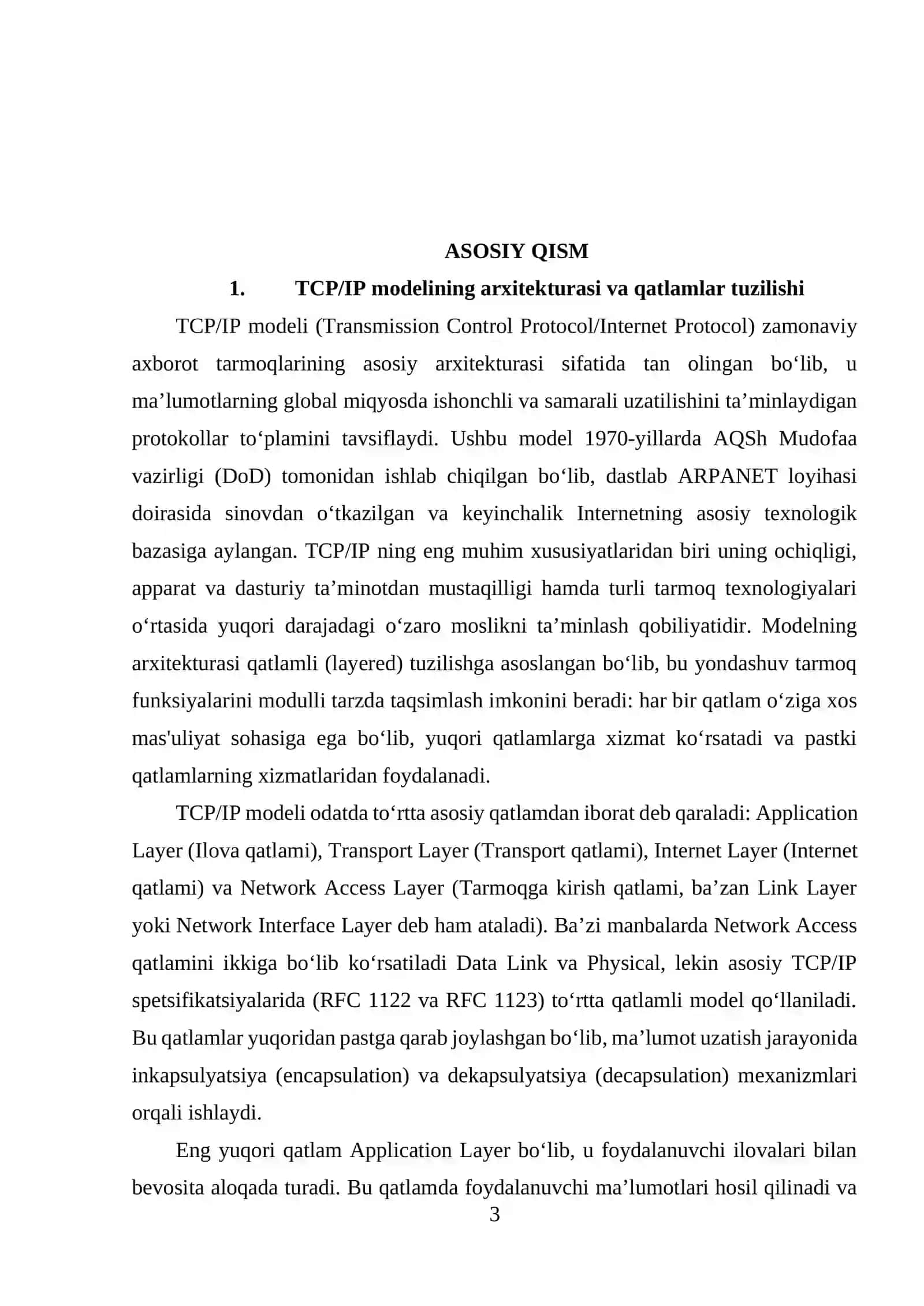 TCP/IP pog’onalarning o’zaro bog’lanishi va xizmatlari 3