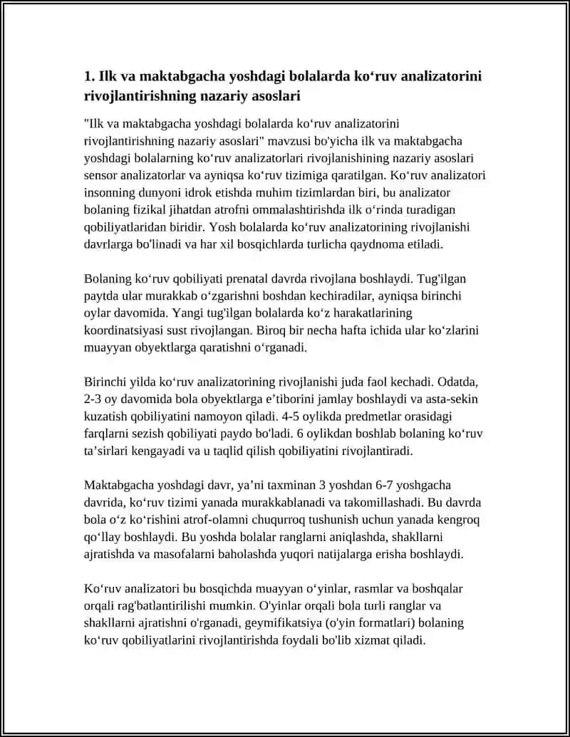 ILK VA MAKTABGACHA YOSHDAGI BOLALARNI KOʻRUV VA ESHITISH ANALIZATORLARINI RIVOJLANTIRISH SENSOR ANALIZATORLAR 3