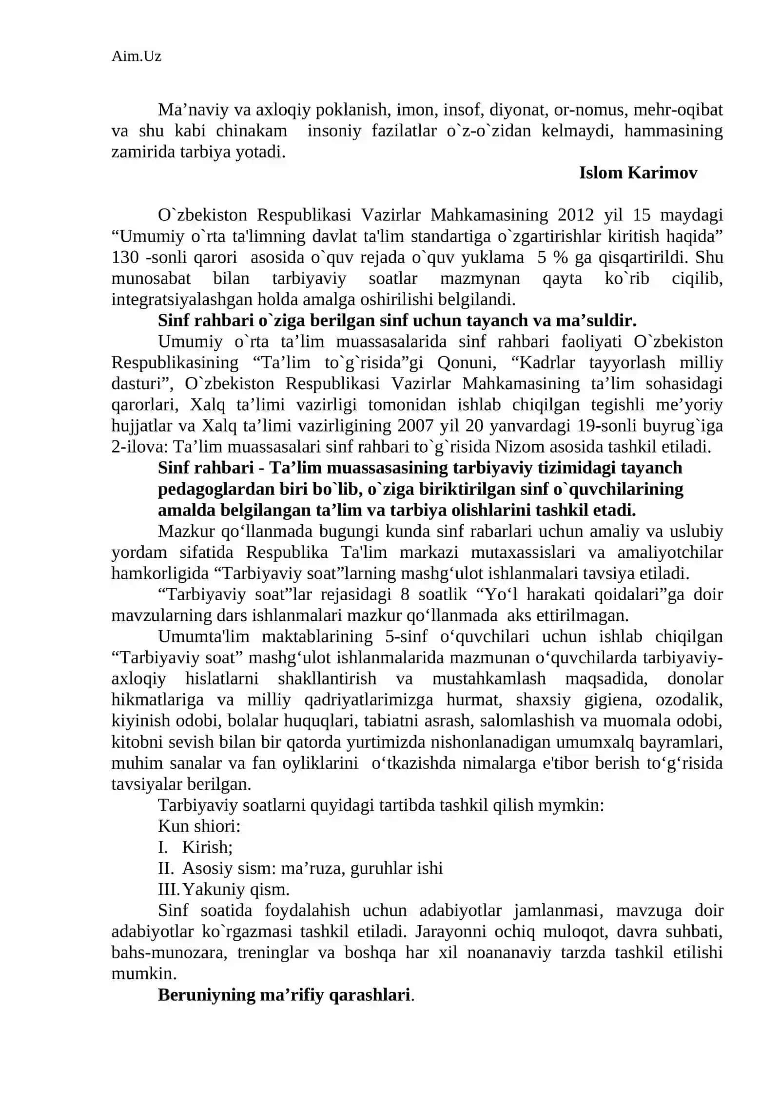 Umumta'lim maktablarining 5-sinflarida “Tarbiyaviy soat” mashg`ulotlarini tashkil etish bo`yicha metodik qo`llanma 3
