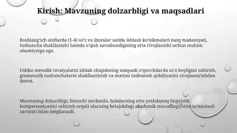 Gap va so‘z birikmasi ustida ishlash yuzasidan 1-4-sinflar uchun metodik tavsiyalar ishlab chiqish 3