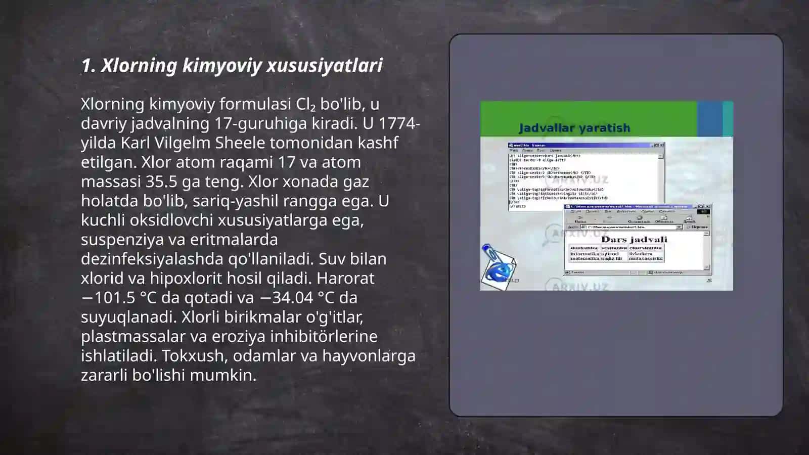 Xlor haqida umumiy ma'lumotlar 3