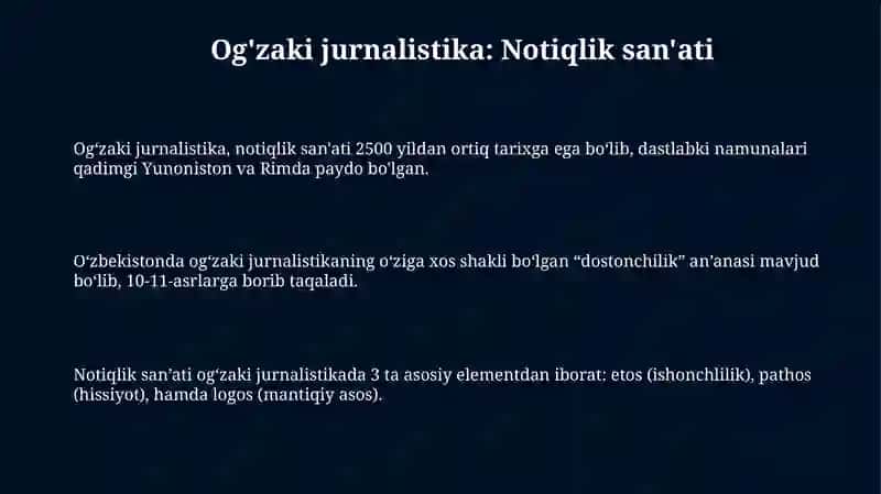 Og'zaki jurnalistika: Notiqlik san'ati 3