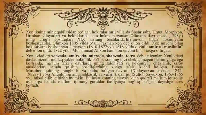 QO'QON XONLIGI DAVLAT BOSHQARUVIDA MANSAB VA UNVONLAR 3