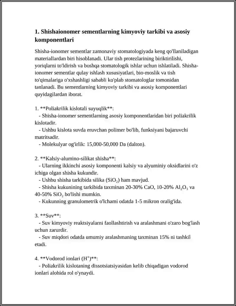 SHISHAIONOMER SEMENTLAR.POLIKARBOKSILAT SEMENTLAT.TARKIBI,XUSUSIYATLARI 3
