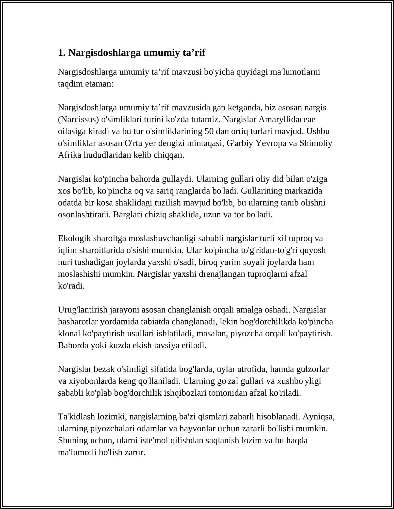 NARGISDOSHLAR OILASI TUZILISHI VAKILLARI KO'PAYISHI VA O'ZIGA XOS XUSUSIYATLARI 3