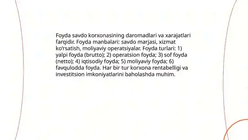 Savdo korxonalarining foydasi va rentabelligi 3