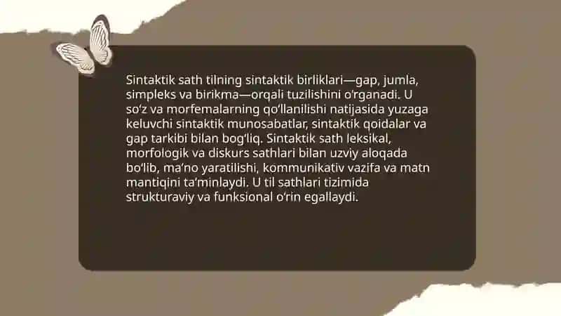 Sintaktik sath.Til sathlarining alohida tizim sifatida o'rganilishi 3