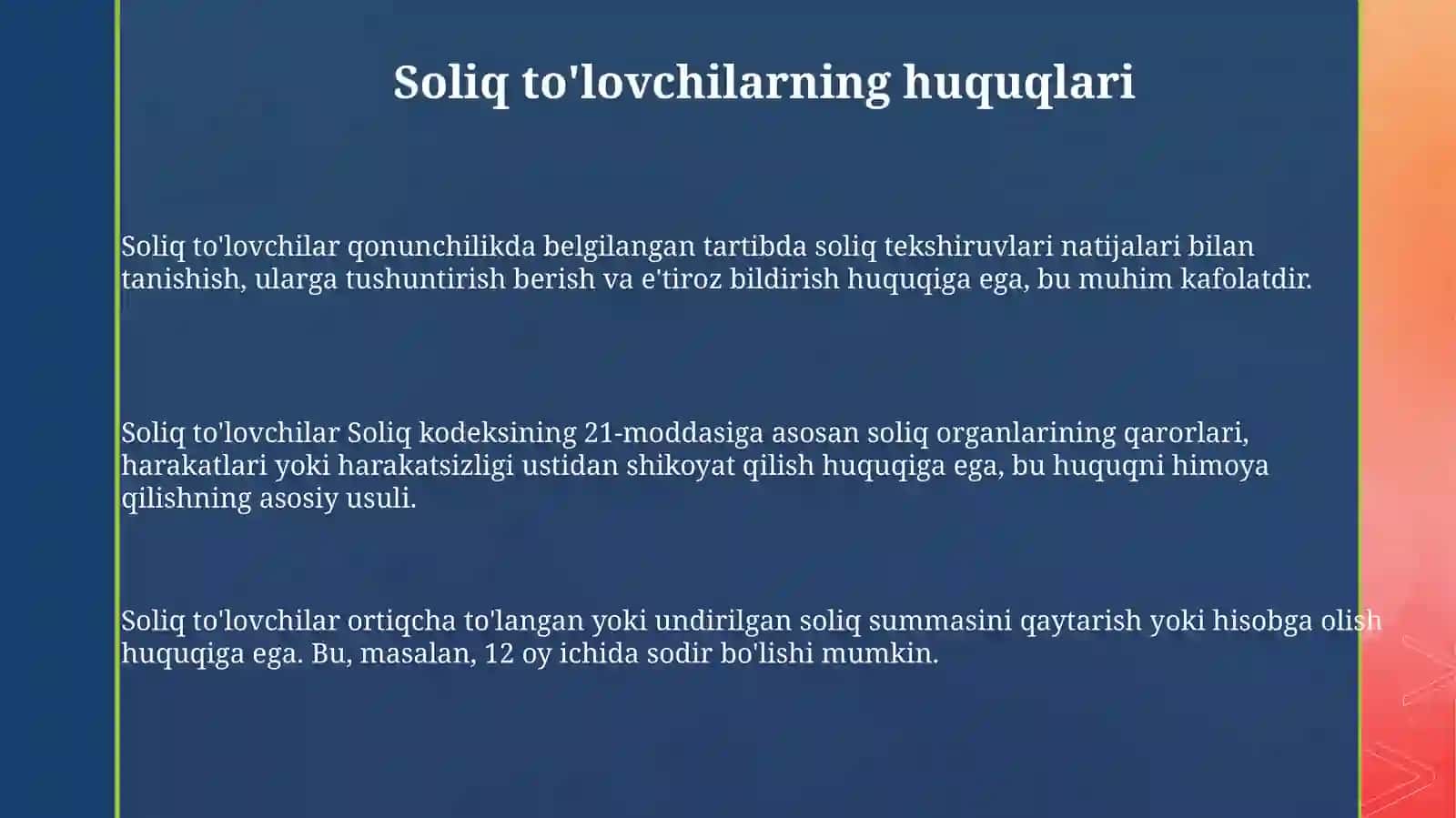 Soliq to’lovchilarning huquq va majburiyatlari 3