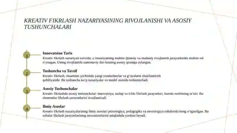 Kreativ fikrlash yo’nalishidagi nazariy qarashlar va amaliy tadqiqotlar 3