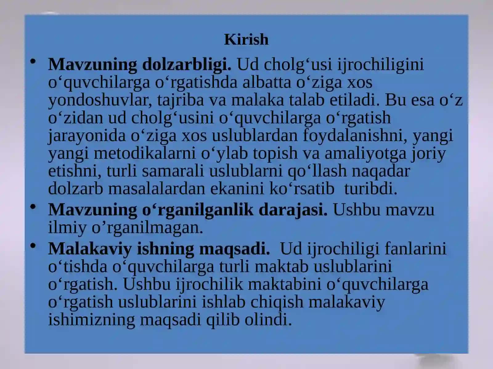 M.Mirzayevning “Go’zal vatanim” kuyini o’rgatish uslubi (ud cholg’usi misolida) 3