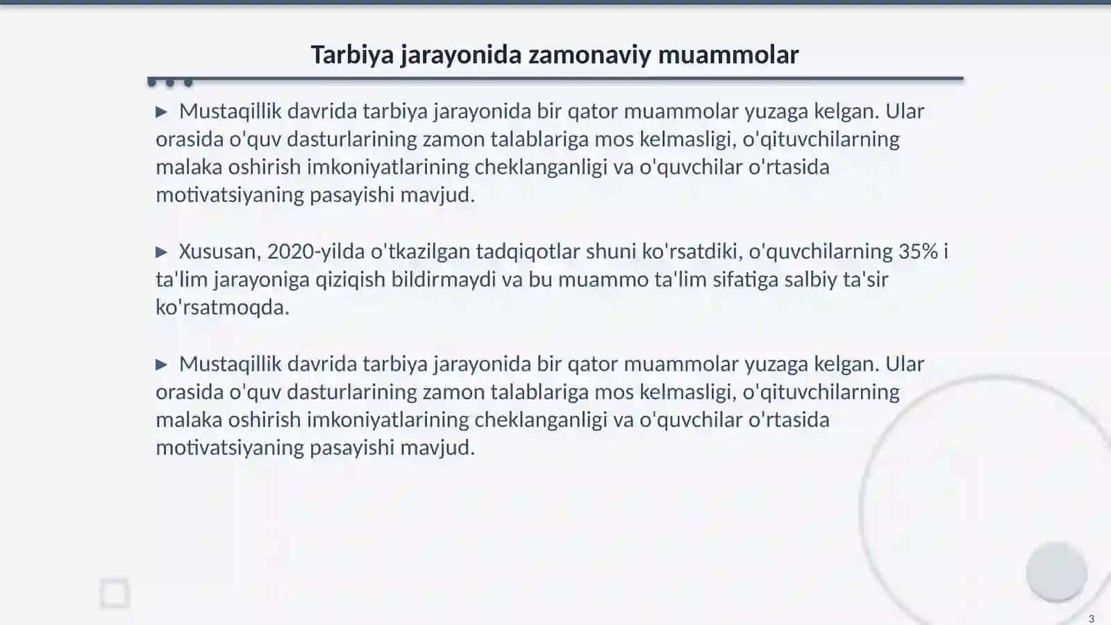 Ta'lim sifatining pasayishi sabablari 3