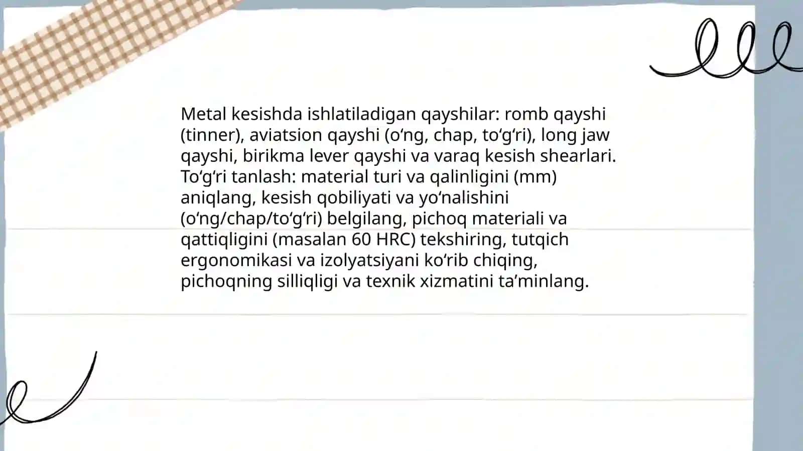 Metal qayshi menen kesiwde qawipsizlik qagiydalari 3
