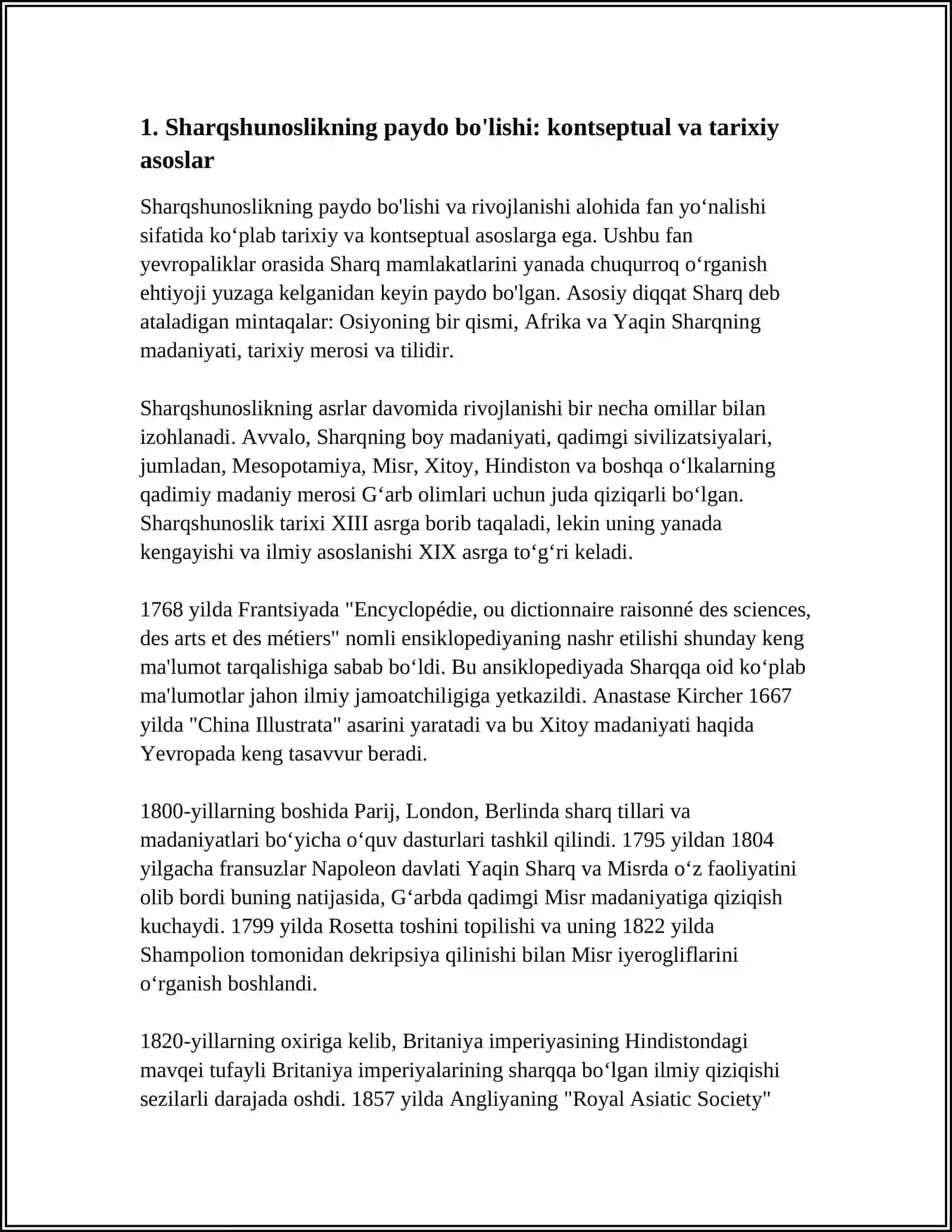 SHARQSHUNOSLIKNING YUZAGA KELISHI 3