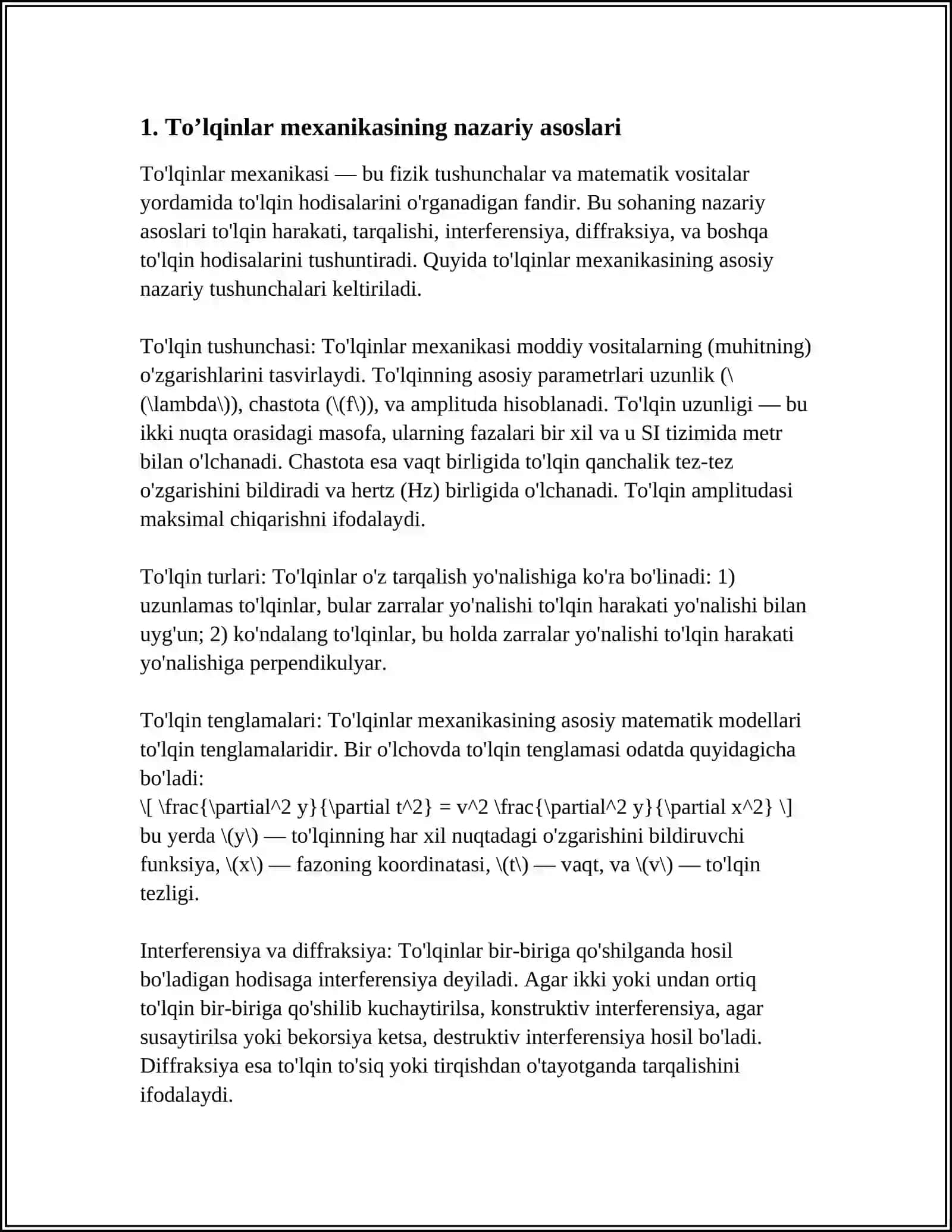 MUSTAQIL ISH Mavzu: MEXANIK TO’LQINLAR 3