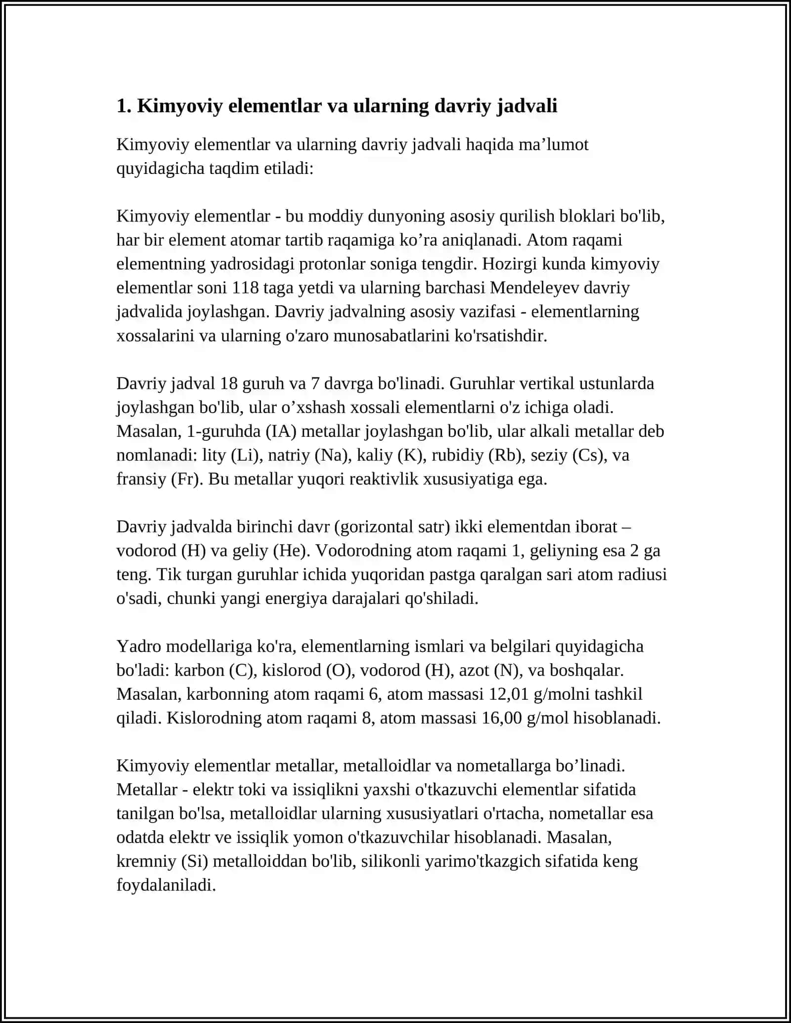 "ANORGANIK KIMYO" NING ENG MUHIM SINFLARIGA OID INTERAKTIV TESTLAR ISHLAB CHIQISH 3