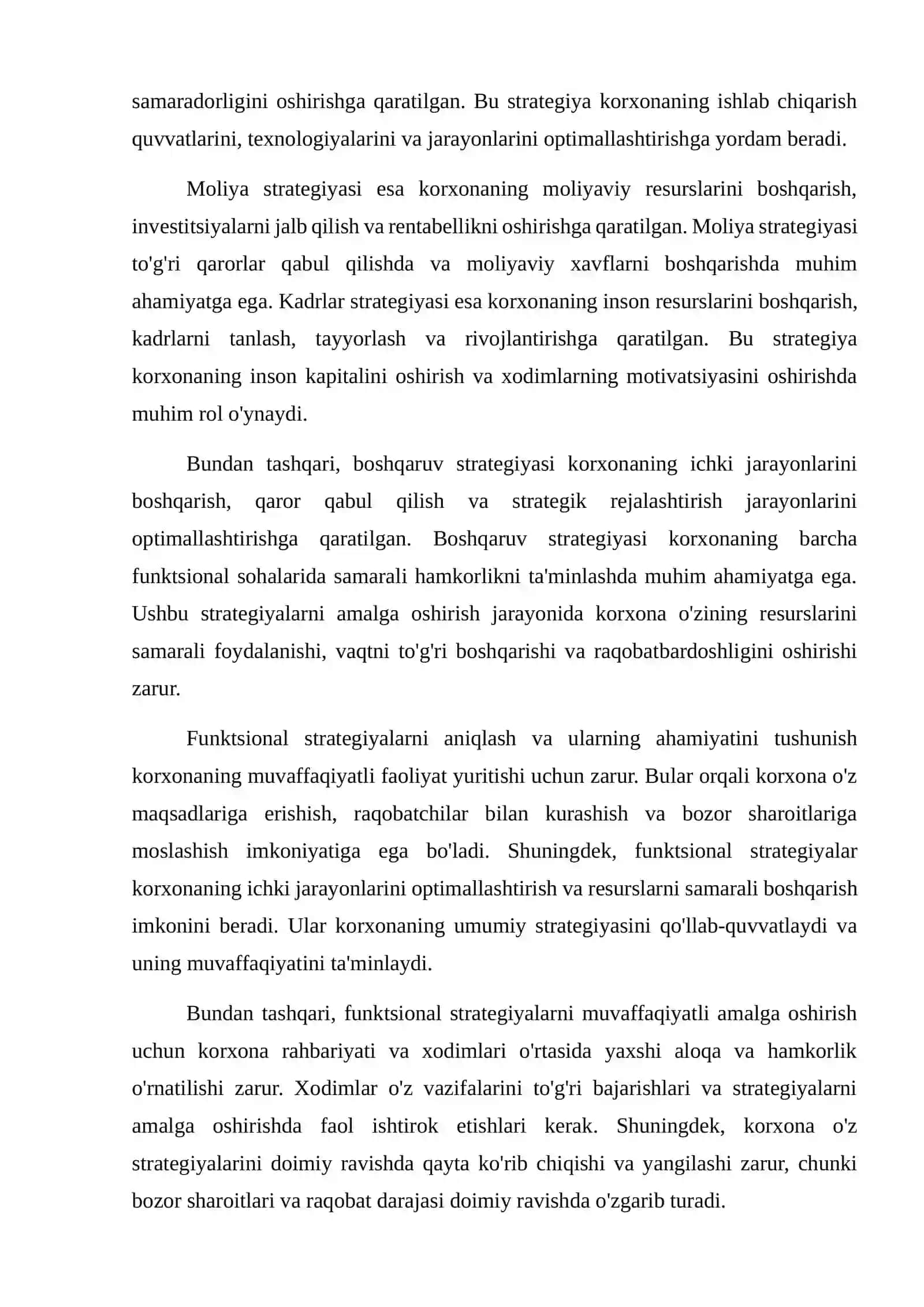 Korxonaning amaldagi funktsional strategiyalerini tadqiq qilish1 3