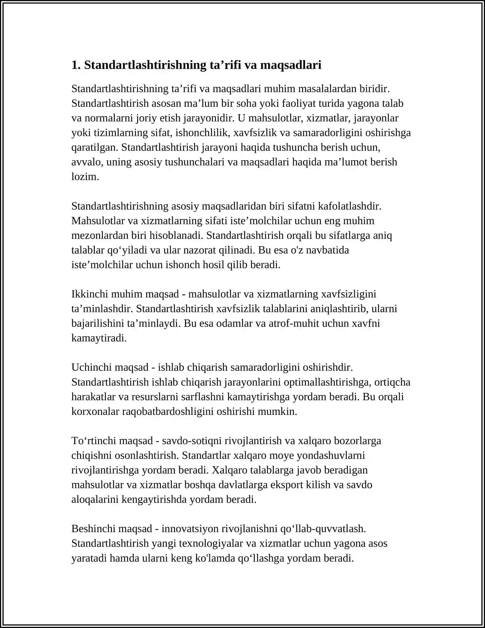 Mustaqil ish: STANDARTLASHTIRISH, STANDARTLASHTIRILGAN KO'RSATKICHLARNING QIYMATI, ULARNI HISOBLASH 3