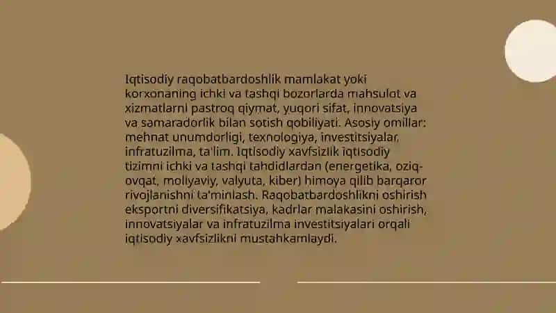 Iqtisodiyotning rakobatbardoshligini oshirish iqtisodiy xavfsizlikni ta'minlash omili 3