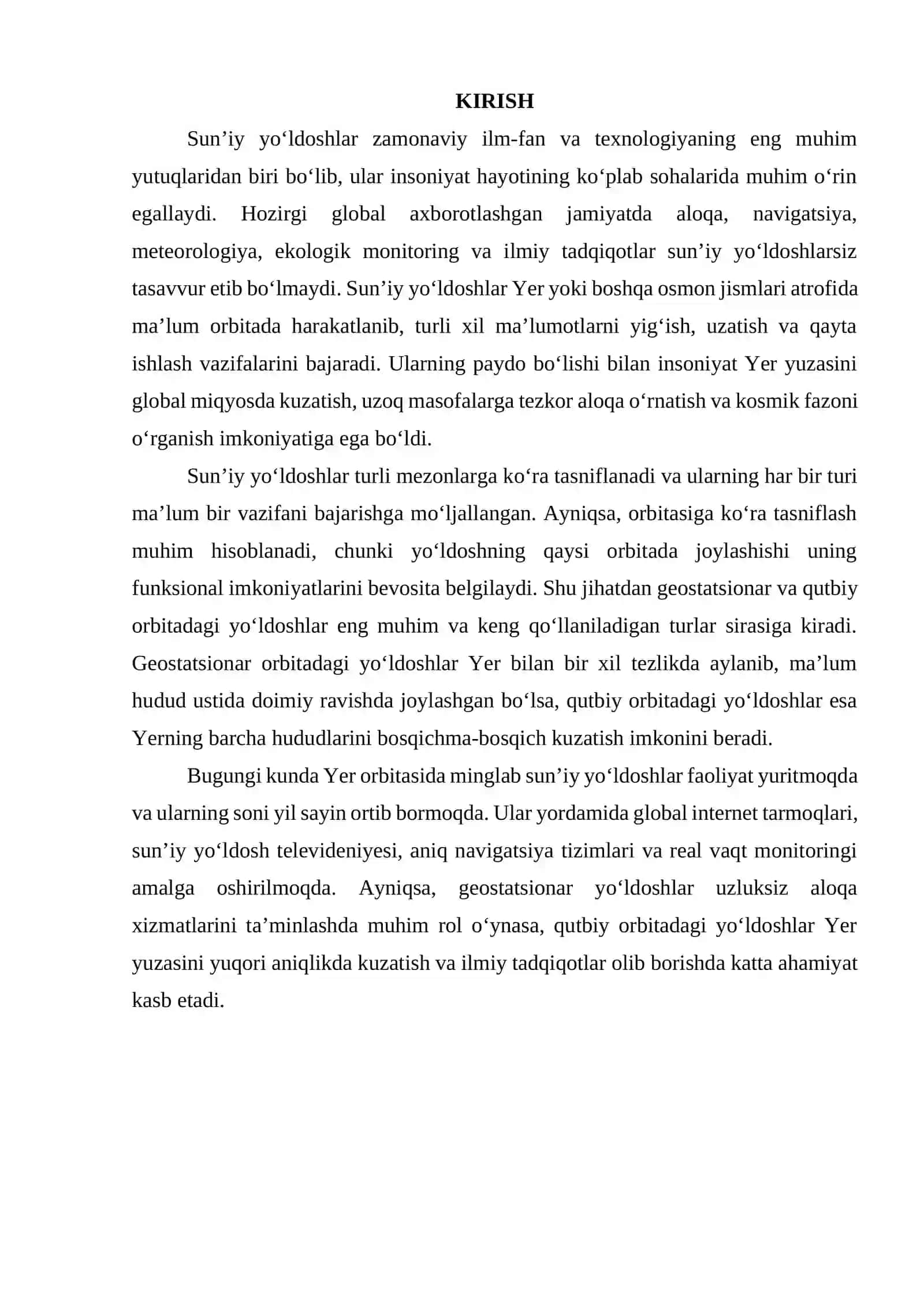 Sun’iy yo‘ldoshlar va ularning turlari. Geostatsionar va qutbiy orbitadagi yo‘ldoshlar 3
