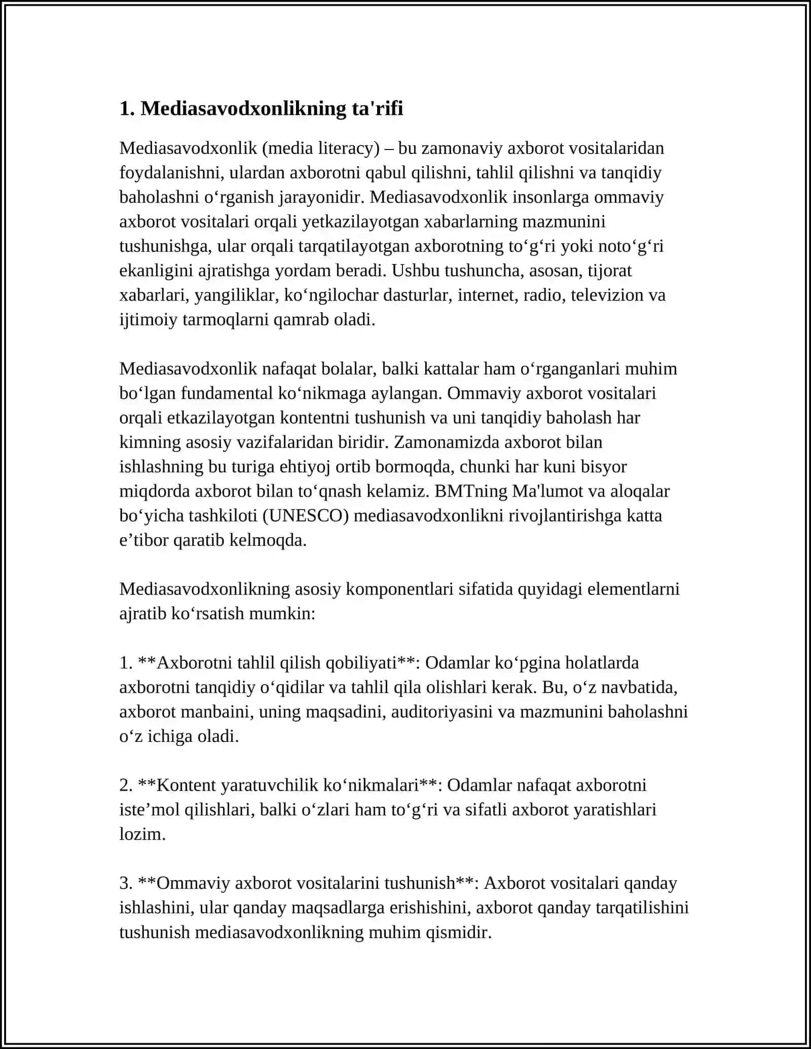 REFERAT MEDIASAVODXONLIK TUSHUNCHASI VA UNING AHAMIYATI 3