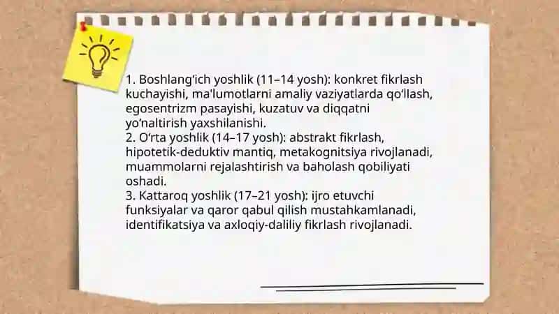 Yoshlik davridagi aqliy rivojlanish xususiyatlari 3