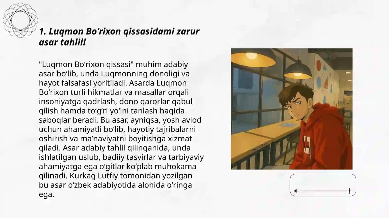 Luqmon Boʻrixonning bir tomchi yosh qissasining adabiy jihatdan sharhlanishi 3