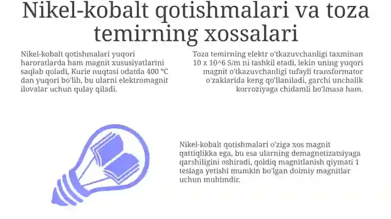 Eletir qurulmalarda nikel cobalt va toza temir 3