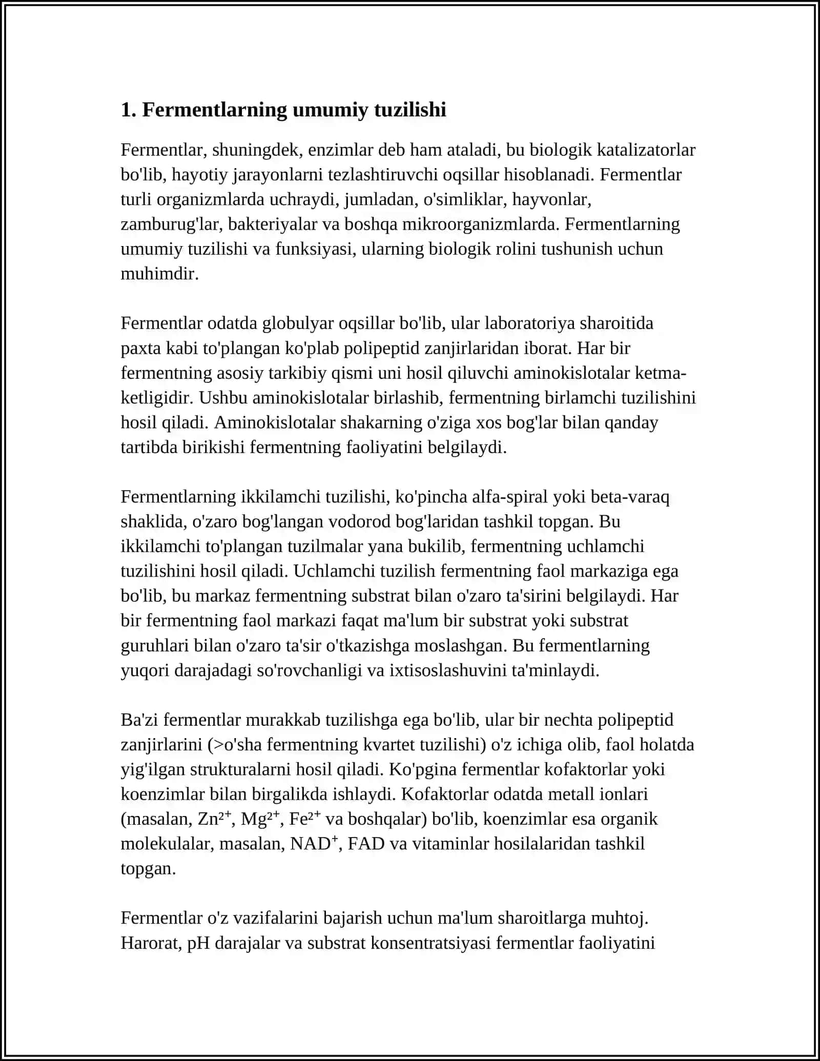 MUSTAQIL ISH Mavzu: FERMENTLARNI TUZILISHI 3